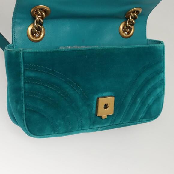 GUCCI GG Marmont Chain Shoulder Bag Velor Turquoise Blue Gold - Picture 16 of 16